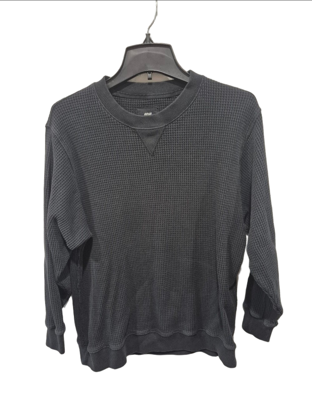 Aerie Oversized Black Waffle Knit Crewneck Sweatshirt - Small